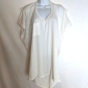 Vitamin A White Open Key Hole Back Swim Cover Top Blouse V Neck Pocket Hi Low S